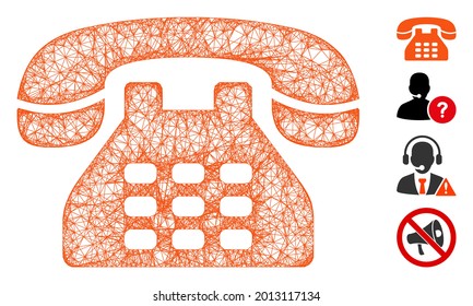 Mesh phone web 2d vector illustration. Carcass model is based on phone flat icon. Mesh forms abstract phone flat model. Wire frame flat web network isolated on a white background.