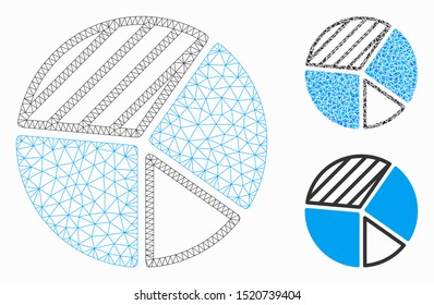 Mesh pie chart model with triangle mosaic icon. Wire frame triangular mesh of pie chart. Vector mosaic of triangle elements in different sizes, and color tinges. Abstract flat mesh pie chart,