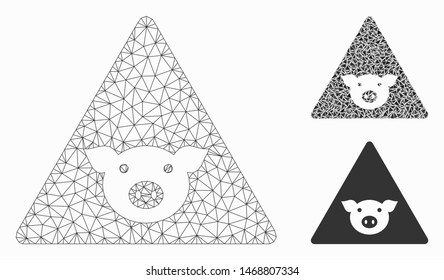 Mesh pig error model with triangle mosaic icon. Wire carcass triangular mesh of pig error. Vector mosaic of triangle parts in various sizes, and color tinges. Abstract flat mesh pig error,