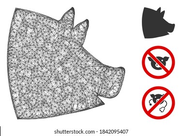 Mesh pig head polygonal web icon vector illustration. Abstraction is based on pig head flat icon. Triangle network forms abstract pig head flat model.