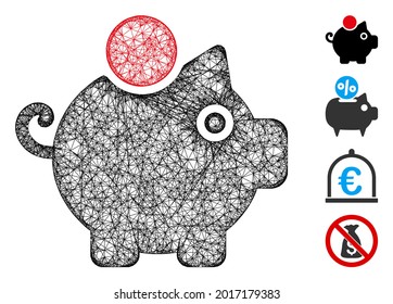 Mesh piggy bank web 2d vector illustration. Carcass model is based on piggy bank flat icon. Network forms abstract piggy bank flat model. wireframe flat web network isolated on a white background.