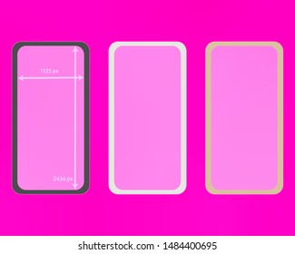 Mesh, pink colored phone backgrounds kit. Plain backdrop. Cool separated groups, easy to edit EPS. Usefull screen design set, isolated background. 2436x1125 ratio.