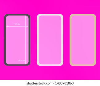 Mesh, pink colored phone backgrounds kit. Creative screen design set, isolated background. Plain backdrop. New separated groups, easy to edit EPS. 2436x1125 ratio.