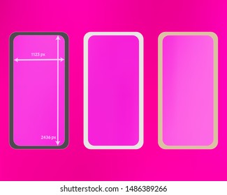 Mesh, pink colored phone backgrounds kit. Ordinary screen design set, isolated background. Recent separated groups, easy to edit EPS. Elementary backdrop. 2436x1125 ratio.
