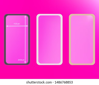 Mesh, pink colored phone backgrounds kit. Pure separated groups, easy to edit EPS. Plain backdrop. Ordinary screen design set, isolated background. 2436x1125 ratio.