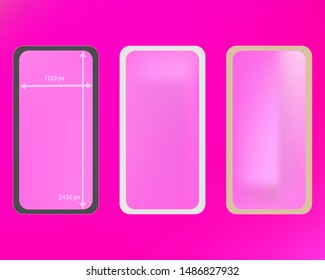 Mesh, pink colored phone backgrounds kit. Funny screen design set, isolated background. Ordinary backdrop. Breezy separated groups, easy to edit EPS. 2436x1125 ratio.