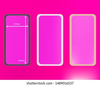 Mesh, pink colored phone backgrounds kit. New separated groups, easy to edit EPS. Professional backdrop. Ordinary screen design set, isolated background. 2436x1125 ratio.
