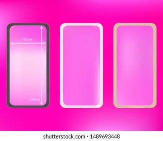 Mesh, pink colored phone backgrounds kit. Funny backdrop. Recent separated groups, easy to edit EPS. Common screen design set, isolated background. 2436x1125 ratio.