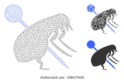 Mesh pinned flea model with triangle mosaic icon. Wire frame polygonal mesh of pinned flea. Vector mosaic of triangles in different sizes, and color tinges. Abstract 2d mesh pinned flea,