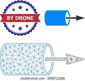 Mesh pipe flow direction wireframe icon, and bicolor textured By Drone watermark. Mesh wireframe image based on pipe flow direction icon.