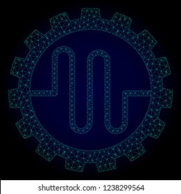 Mesh pipe service cog polygonal illustration. Abstract mesh lines, triangles and points on dark background with pipe service cog.