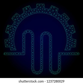 Mesh pipe service gear polygonal illustration. Abstract mesh lines, triangles and points on dark background with pipe service gear.