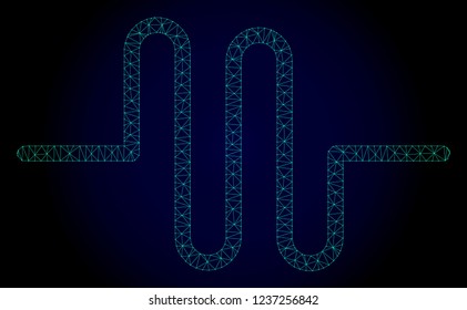 Mesh pipeline polygonal illustration. Abstract mesh lines, triangles and points on dark background with pipeline. Wire frame 2D polygonal line network in vector format on a dark blue background.