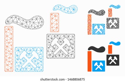 Mesh plant model with triangle mosaic icon. Wire carcass polygonal mesh of plant. Vector mosaic of triangles in variable sizes, and color tinges. Abstract 2d mesh plant, built from polygonal grid.