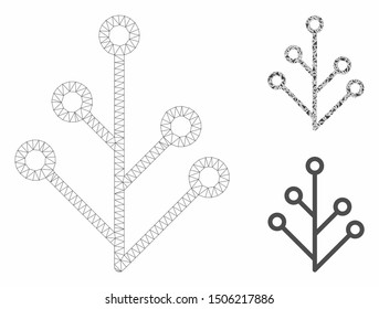 Mesh plant model with triangle mosaic icon. Wire carcass triangular mesh of plant. Vector mosaic of triangle elements in various sizes, and color tints. Abstract flat mesh plant,