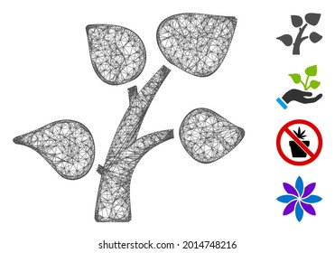 Mesh plant sprout web 2d vector illustration. Abstraction is based on plant sprout flat icon. Mesh forms abstract plant sprout flat carcass. wireframe flat web network isolated on a white background.