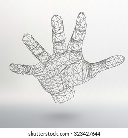 Mesh polygonal background hand of lines. The structural grid of polygons. Abstract Creative concept vector background. Molecular lattice. Polygonal design style letterhead and brochure