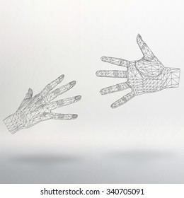 Mesh polygonal background hand of lines. The structural grid of polygons. Abstract Creative concept vector background. Molecular lattice. Polygonal design style letterhead and brochure