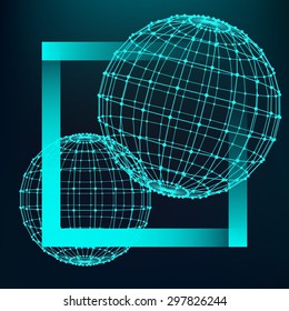 Mesh polygonal background. Scope of lines and dots. Ball of the lines connected to points. Molecular lattice. The structural grid of polygons. 