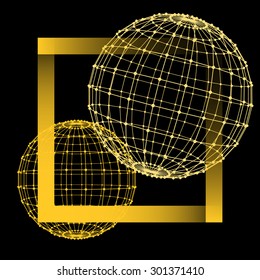 Mesh polygonal background. Scope of lines and dots. Ball of the lines connected to points. Molecular lattice. The structural grid of polygons. 