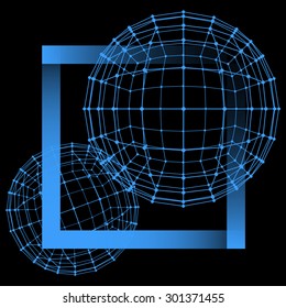 Mesh polygonal background. Scope of lines and dots. Ball of the lines connected to points. Molecular lattice. The structural grid of polygons. 