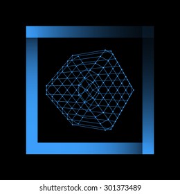 Mesh polygonal background. Scope of lines and dots. Ball of the lines connected to points. Molecular lattice. The structural grid of polygons. Cube from the atomic lattice.
