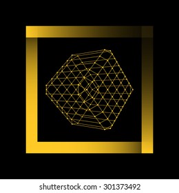 Mesh polygonal background. Scope of lines and dots. Ball of the lines connected to points. Molecular lattice. The structural grid of polygons. Cube from the atomic lattice.