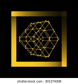 Mesh polygonal background. Scope of lines and dots. Ball of the lines connected to points. Molecular lattice. The structural grid of polygons. Cube from the atomic lattice.