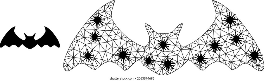 Mesh polygonal bat mouse icon illustration in infection style. Carcass model is based on bat mouse icon with black infection nodes.