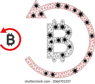 Mesh polygonal bitcoin chargeback Symbol Illustration mit Ausbruch Stil. Die Abstraktion wird aus dem bitcoin chargeback Symbol mit schwarzen infektiösen Knoten erstellt.