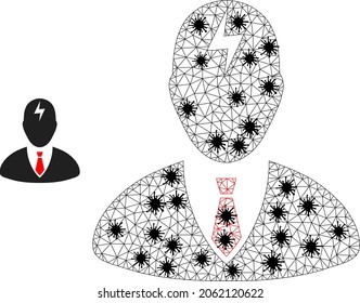 Mesh polygonal boss headache icon illustration in infection style. Model is created from boss headache icon with black coronavirus centers.