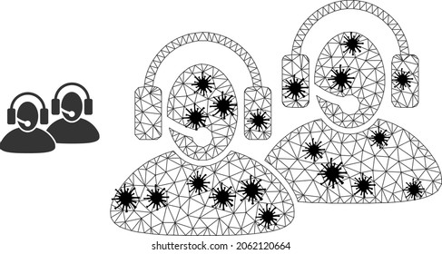 Mesh polygonal call center icon illustration in lockdown style. Abstraction is created from call center icon with black infectious items.