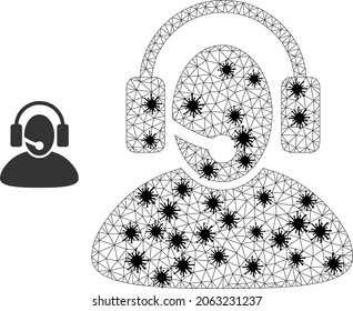 Mesh polygonal call center operator icon illustration with infection style. Carcass model is based on call center operator icon with black Covid centers.