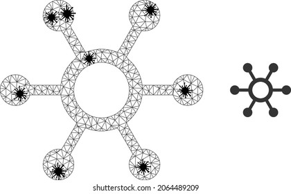 Mesh polygonal central links icon illustration with lockdown style. Abstraction is based on central links icon with black infection centers.