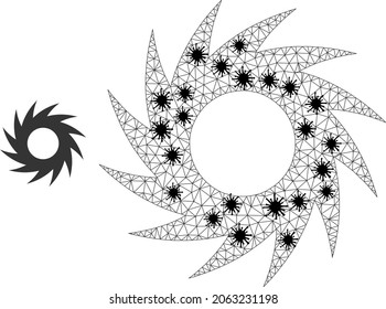 Mesh polygonal circular cutter icon illustration with lockdown style. Model is based on circular cutter icon with black infectious elements.