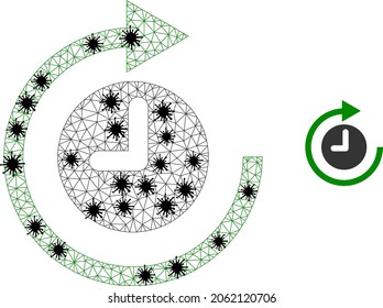 Mesh polygonal clockwise rotation icon illustration in outbreak style. Carcass model is based on clockwise rotation icon with black infection centers.