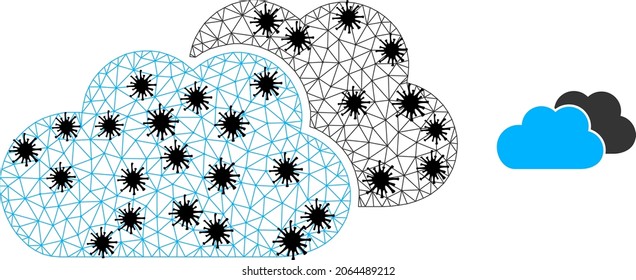Mesh polygonal clouds icon illustration in lockdown style. Model is created from clouds icon with black infectious centers.