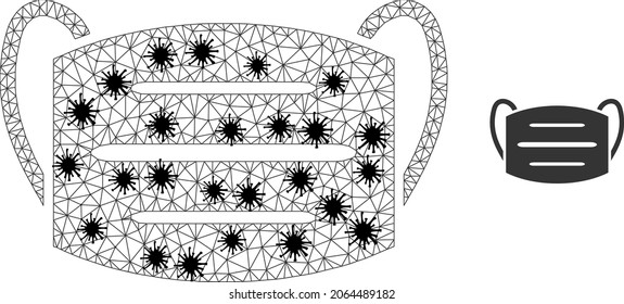 Mesh polygonal covid mask icon illustration with infection style. Abstraction is based on covid mask icon with black infection items.