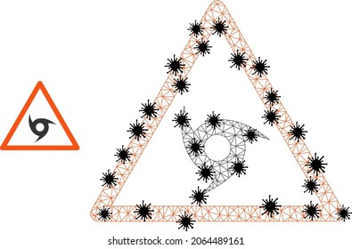 Mesh polygonal cyclone warning icon illustration in lockdown style. Model is based on cyclone warning icon with black virus items.