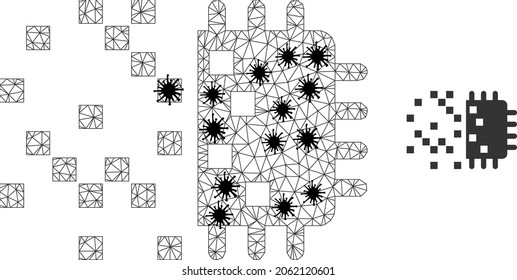Mesh polygonal digital chip generation icon illustration with outbreak style. Carcass model is created from digital chip generation icon with black infection elements.