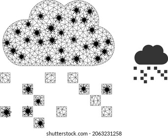 Mesh Polygonal Digital Cloud Icon Illustration im Ausbruchsstil. Das Carcass-Modell wird aus dem digitalen Cloud-Symbol mit schwarzen Infektionselementen erstellt.