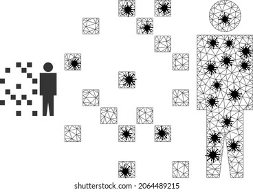 Mesh polygonal digital man synthesis icon illustration with infection style. Carcass model is created from digital man synthesis icon with black infection items.