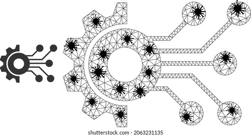 Mesh polygonal digital mechanics icon illustration in infection style. Model is created from digital mechanics icon with black infection elements.