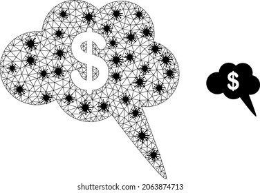 Mesh polygonal dollar cloud bubble symbol illustration in lockdown style. Carcass model is created from dollar cloud bubble icon with black infection nodes.