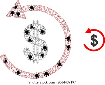 Mesh polygonal dollar refund icon illustration in infection style. Carcass model is based on dollar refund icon with black coronavirus elements.