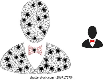 Mesh polygonal elegant boss icon illustration in lockdown style. Carcass model is based on elegant boss icon with black infectious elements.