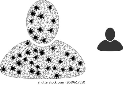 Mesh polygonal guy icon illustration with lockdown style. Abstraction is based on guy icon with black virus elements.