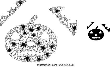 Mesh polygonal halloween icon illustration with infection style. Carcass model is created from halloween icon with black virus elements.
