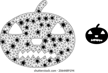 Mesh polygonal halloween pumpkin icon illustration in outbreak style. Abstraction is created from halloween pumpkin icon with black virus items.