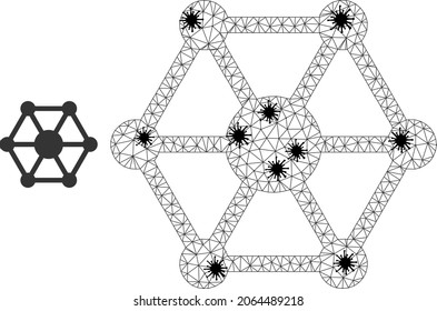 Icono de IoT poligonal de malla diseñado con estilo de infección. El modelo de canal se basa en el icono IoT con nodos de infección negros.